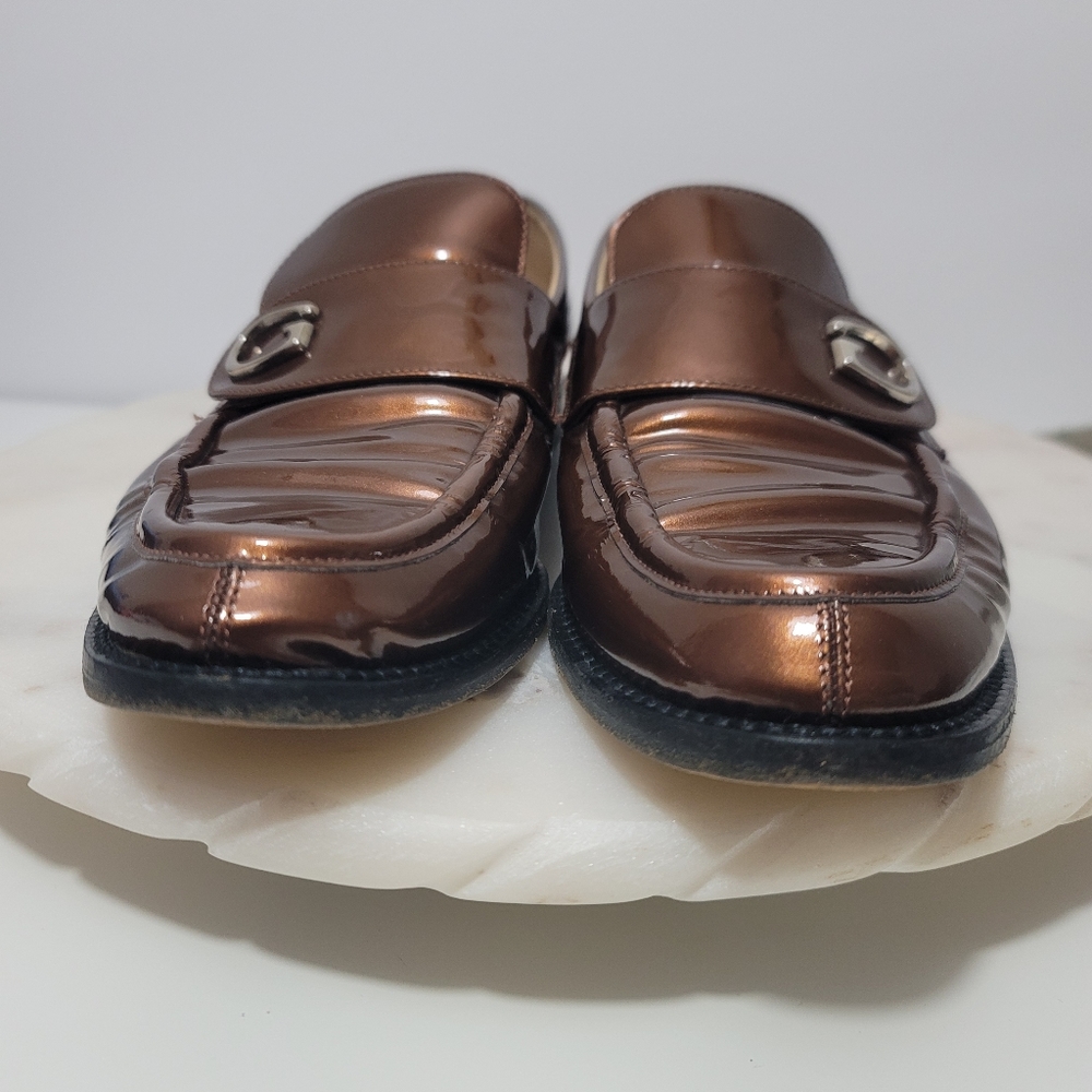 Vintage Gucci Classic "G" Womens Loafers Cooper Bronze Patent Leather Italy 8 B - Picture 5 of 16